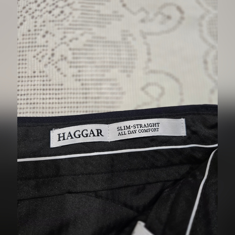 Haggar Mens Dress  Straight Slim Pants 36x30 Blue Business Causal Busines - Picture 3 of 8